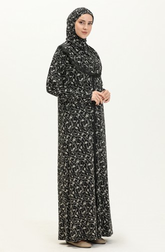 Zippered Printed Prayer Dress 4487K-01 Black 4487K-01