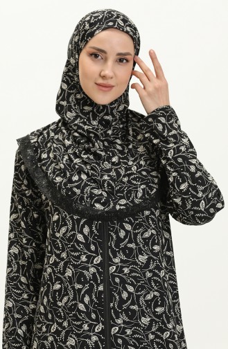 Zippered Printed Prayer Dress 4487K-01 Black 4487K-01