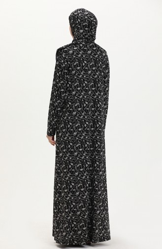 Fermuarlı Emprime Namaz Elbisesi 4487K-01 Siyah