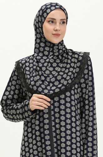 Fermuarlı Emprime Namaz Elbisesi 4487N-01 Lacivert