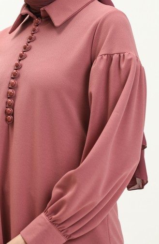 Balloon Sleeve Button Detailed Hijab Dress 11M02-05 Dusty Rose 11M02-05