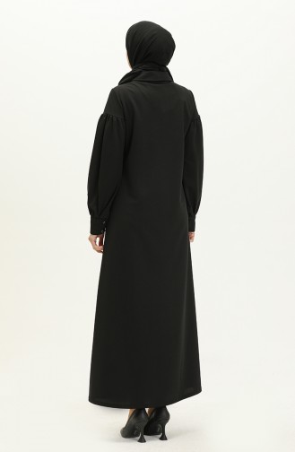 Ballonmouwen Knoop Gedetailleerde Hijab-jurk 11M02-04 Zwart 11M02-04