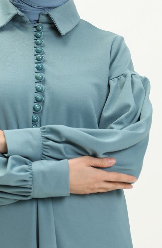 فستان حجاب بتفاصيل اكمام بالون وأزرار 11M02-03 لون أخضر نعناعي 11M02-03