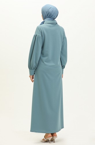فستان حجاب بتفاصيل اكمام بالون وأزرار 11M02-03 لون أخضر نعناعي 11M02-03