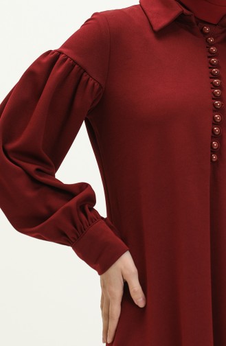 Ballonmouwen Knoop Gedetailleerde Hijab-jurk 11M02-02 Claret Red 11M02-02