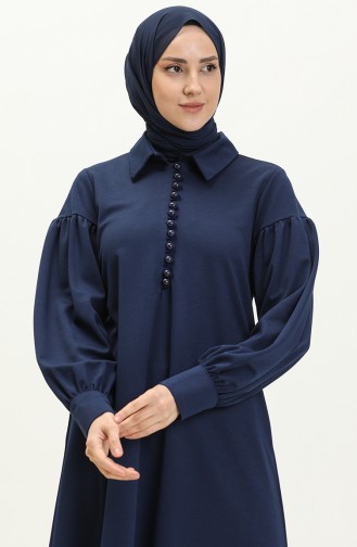 Hijab-Kleid Mit Ballonärmeln Und Knopfdetail 11M02-01 Indigo 11M02-01