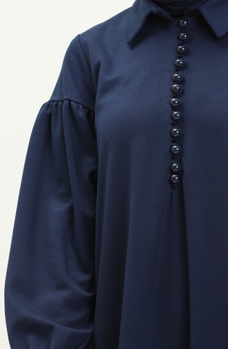 Robe Hijab Détail Boutons à Manches Ballon 11M02-01 Indigo 11M02-01