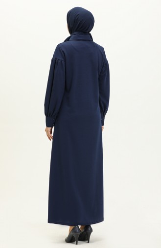 Balloon Sleeve Button Detailed Hijab Dress 11M02-01 Indigo 11M02-01