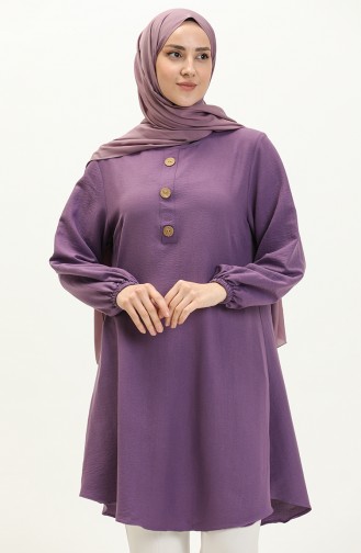 Elastic Sleeve Button Detailed Tunic 1841-04 Purple 1841-04