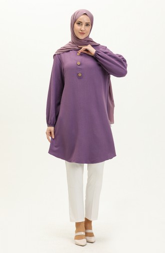 Elastic Sleeve Button Detailed Tunic 1841-04 Purple 1841-04