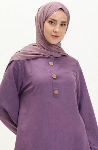 Elastic Sleeve Button Detailed Tunic 1841-04 Purple 1841-04