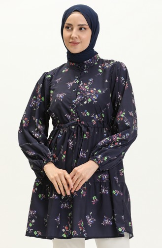 تونيك منقوش مطاط الخصر 24Y8878-01  كحلي 24Y8878-01