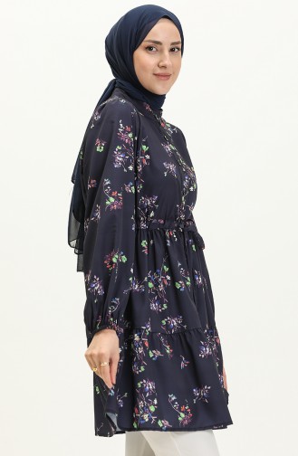 تونيك منقوش مطاط الخصر 24Y8878-01  كحلي 24Y8878-01