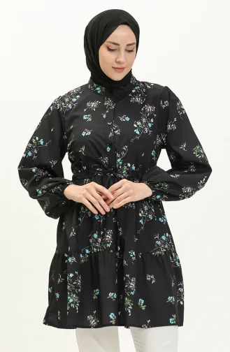 Shirred Waist Printed Tunic 24Y8878-02 Black 24Y8878-02