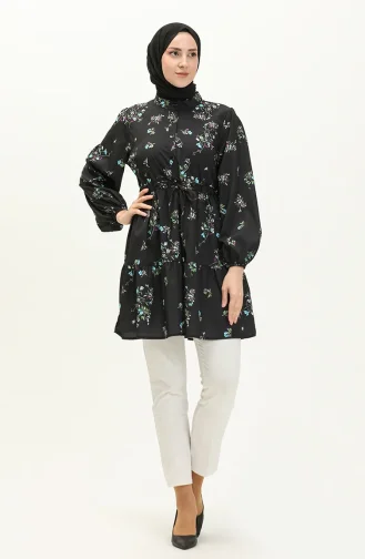 Shirred Waist Printed Tunic 24Y8878-02 Black 24Y8878-02