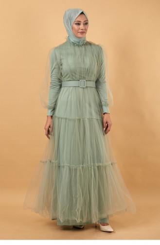 Belted Tulle Evening Dress Mint 12217 14204