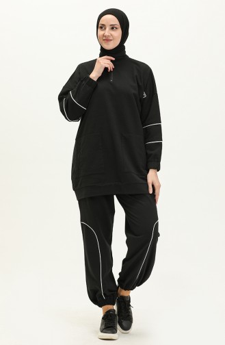 Piping Zippered Tracksuit Set 99254-01 Black 99254-01