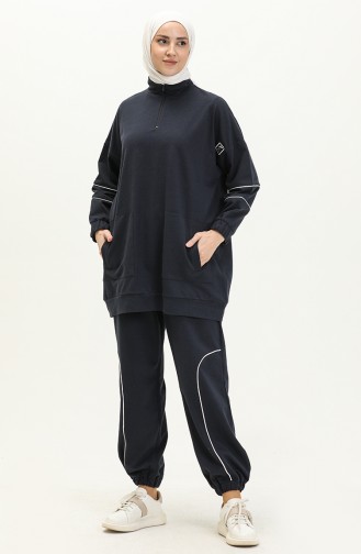 Piping Zippered Tracksuit Set 99254-02 Navy Blue 99254-02