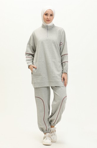 Piping Zippered Tracksuit Set 99254-03 Gray 99254-03