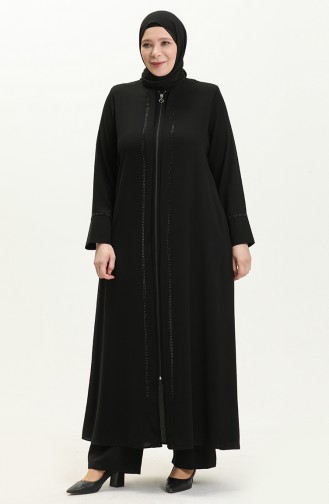 Übergröße Abaya mit Steinen vorne 5051-01 Schwarz 5051-01