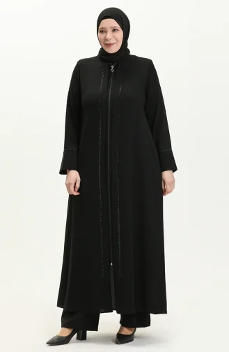 Übergröße Abaya mit Steinen vorne 5051-01 Schwarz 5051-01
