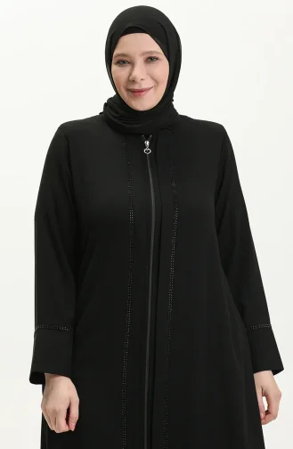 Übergröße Abaya mit Steinen vorne 5051-01 Schwarz 5051-01