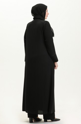 Übergröße Abaya mit Steinen vorne 5051-01 Schwarz 5051-01