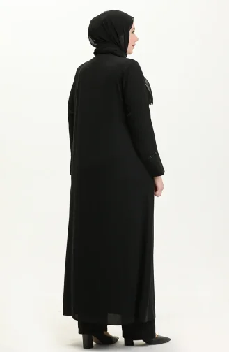 Übergröße Abaya mit Steinen vorne 5051-01 Schwarz 5051-01