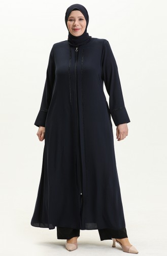 Plus Size Stone Detailed Abaya 5051-02 Navy Blue 5051-02