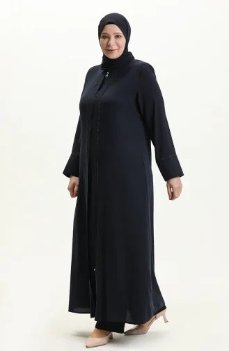 عباية بطعة حجر مقاس كبير 5050-02 كحلي 5050-02