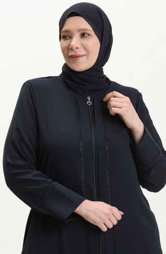 Übergröße Abaya mit Steinen vorne 5051-02 Dunkelblau 5051-02