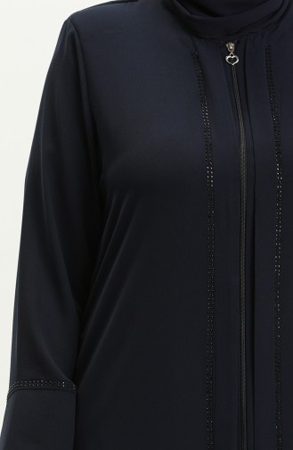 Übergröße Abaya mit Steinen vorne 5051-02 Dunkelblau 5051-02