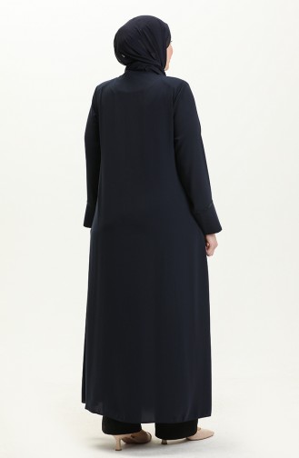 Plus Size Stone Detailed Abaya  5050-02 Navy Blue 5050-02