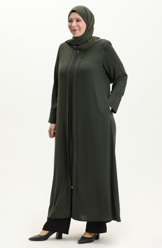 Übergröße Abaya mit Steinen vorne 5051-03 Khaki 5051-03