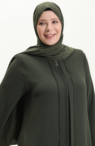 Übergrösse Vorne Steine Abaya 5050-03 Khaki 5050-03