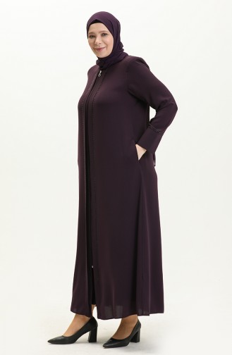 Plus Size Front with Stone Abaya 5051-04 Plum 5051-04