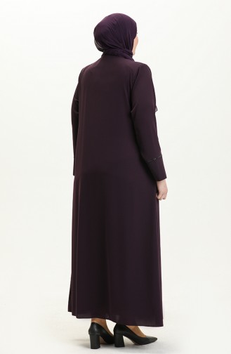 Plus Size Front with Stone Abaya 5051-04 Plum 5051-04