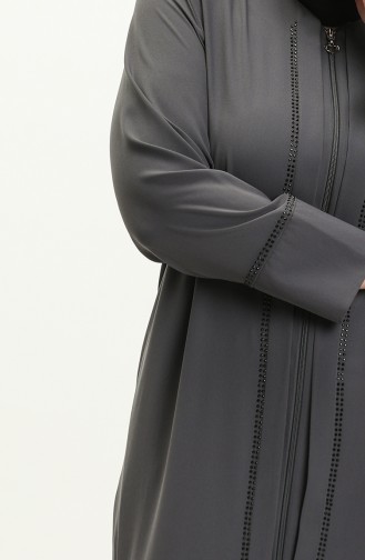 Übergröße Abaya mit Steinen vorne 5051-05 Grau 5051-05