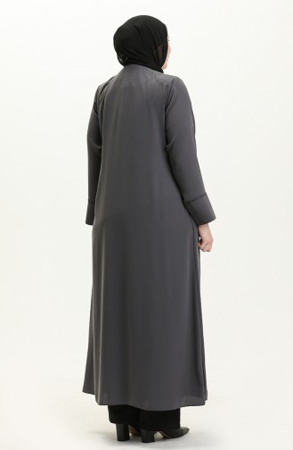 Plus Size Stone Detailed Abaya 5051-05 Gray 5051-05