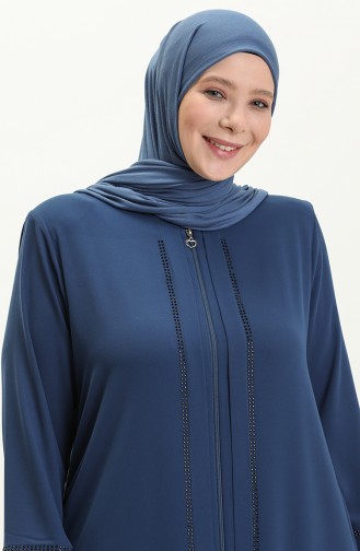 Plus Size Stone Detailed Abaya 5050-06 Indigo 5050-06