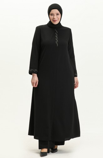 Abaya Imprimé Pierre Grande Taille 5052-01 Noir 5052-01