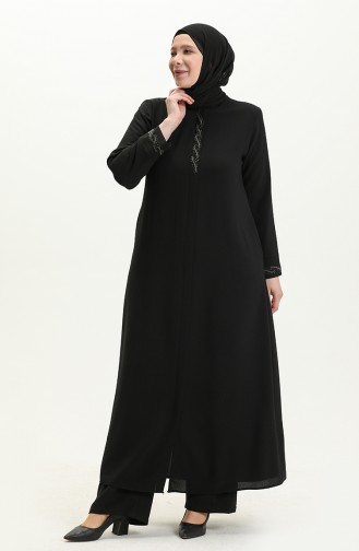 Abaya Imprimé Pierre Grande Taille 5052-01 Noir 5052-01