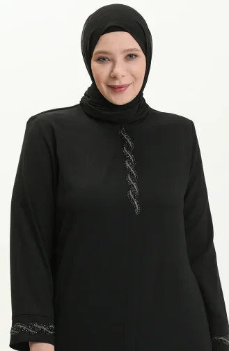 عباية بطبعة حجر مقاس كبير  5052-01 أسود 5052-01