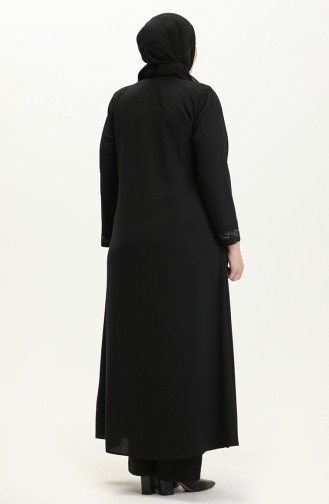 Plus Size Stone Printed Abaya 5052-01 Black 5052-01