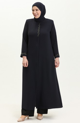 Abaya Imprimé Pierre Grande Taille 5052-02 Bleu Marine 5052-02