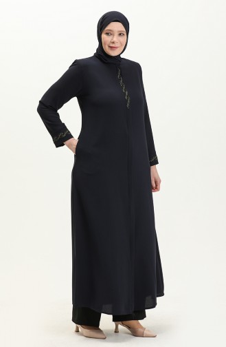 Übergröße Stein Bedruckte Abaya 5052 Navy Blau 5052-02