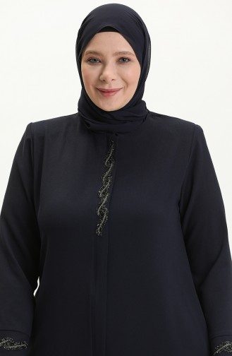 Plus Size Stone Printed Abaya 5052-02 Navy Blue 5052-02