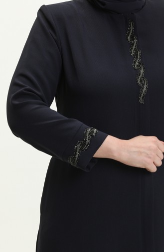 Plus Size Stone Printed Abaya 5052-02 Navy Blue 5052-02