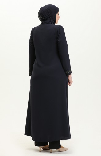 Plus Size Stone Printed Abaya 5052-02 Navy Blue 5052-02