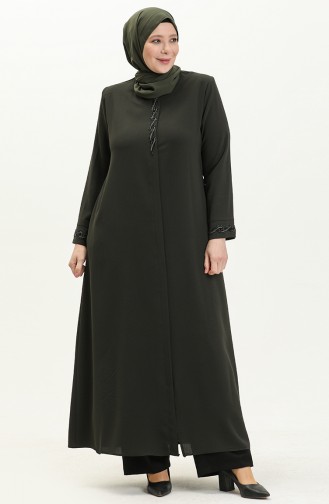 Übergröße Stein Bedruckte Abaya 5052-03 Khaki 5052-03